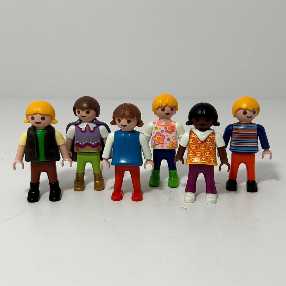 Playmobil Children Figures Lot of 6 Diverse Kids People Figures Cape Panda Shirt